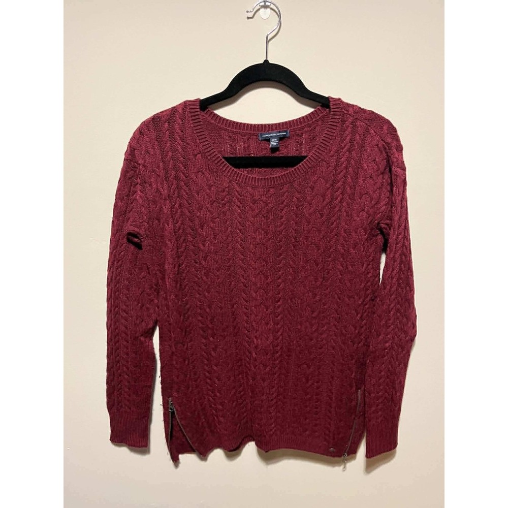 American Eagle Outfitters Burgundy Cable Knit Zipper Side Sweater Womens Medium